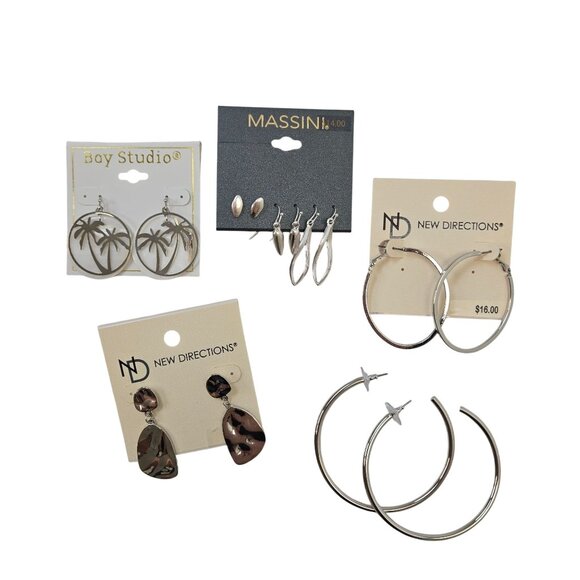 NWT New Directions, Bay Studio and Massini Bundle of 5 Sets Silver Tone Earrings - Picture 1 of 6